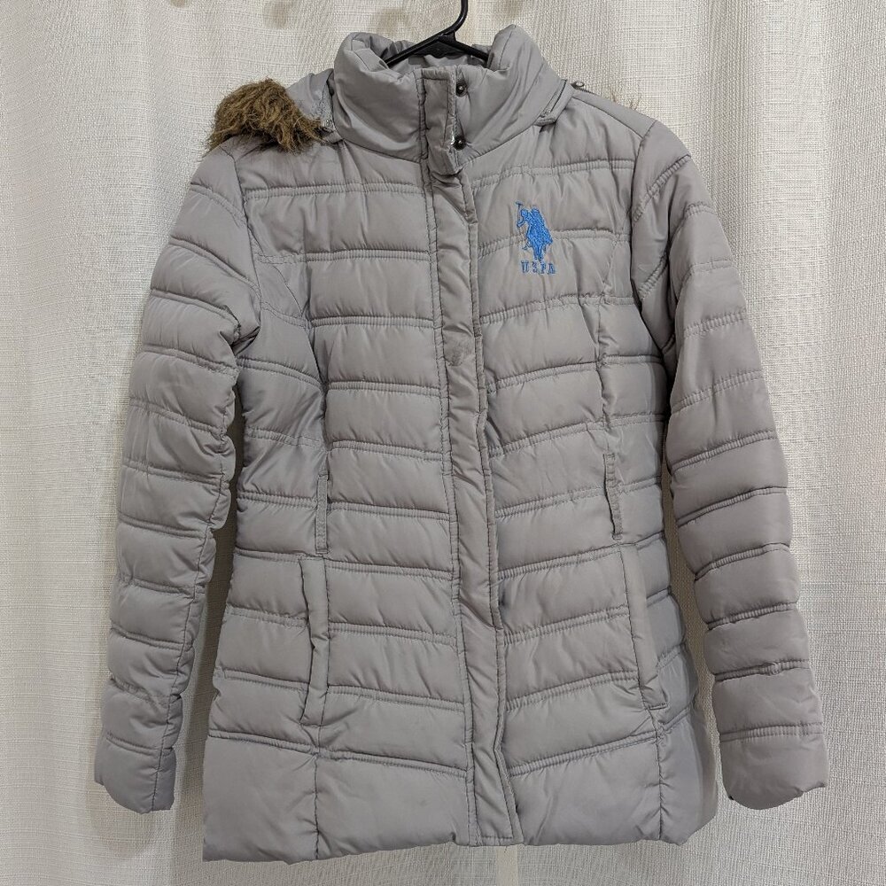 U.S Polo ASSN Women's Puffer Jacket Grey Size S Hooded